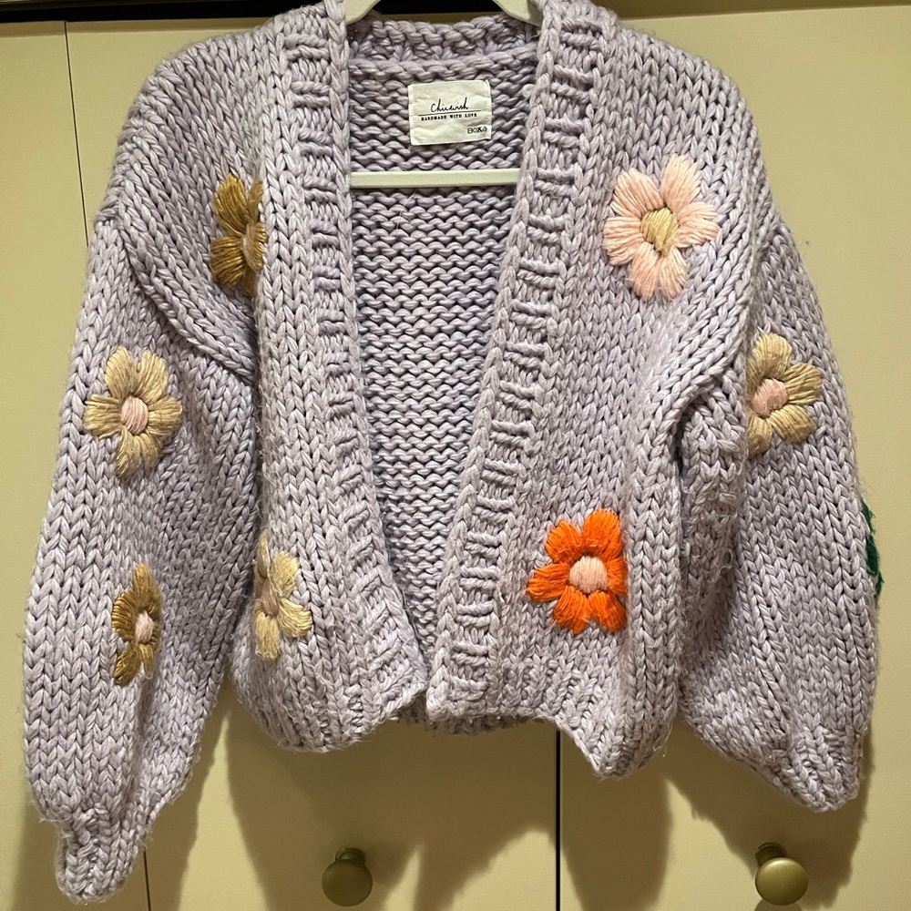 Chicwish Lavender Floral Knit Cardigan
